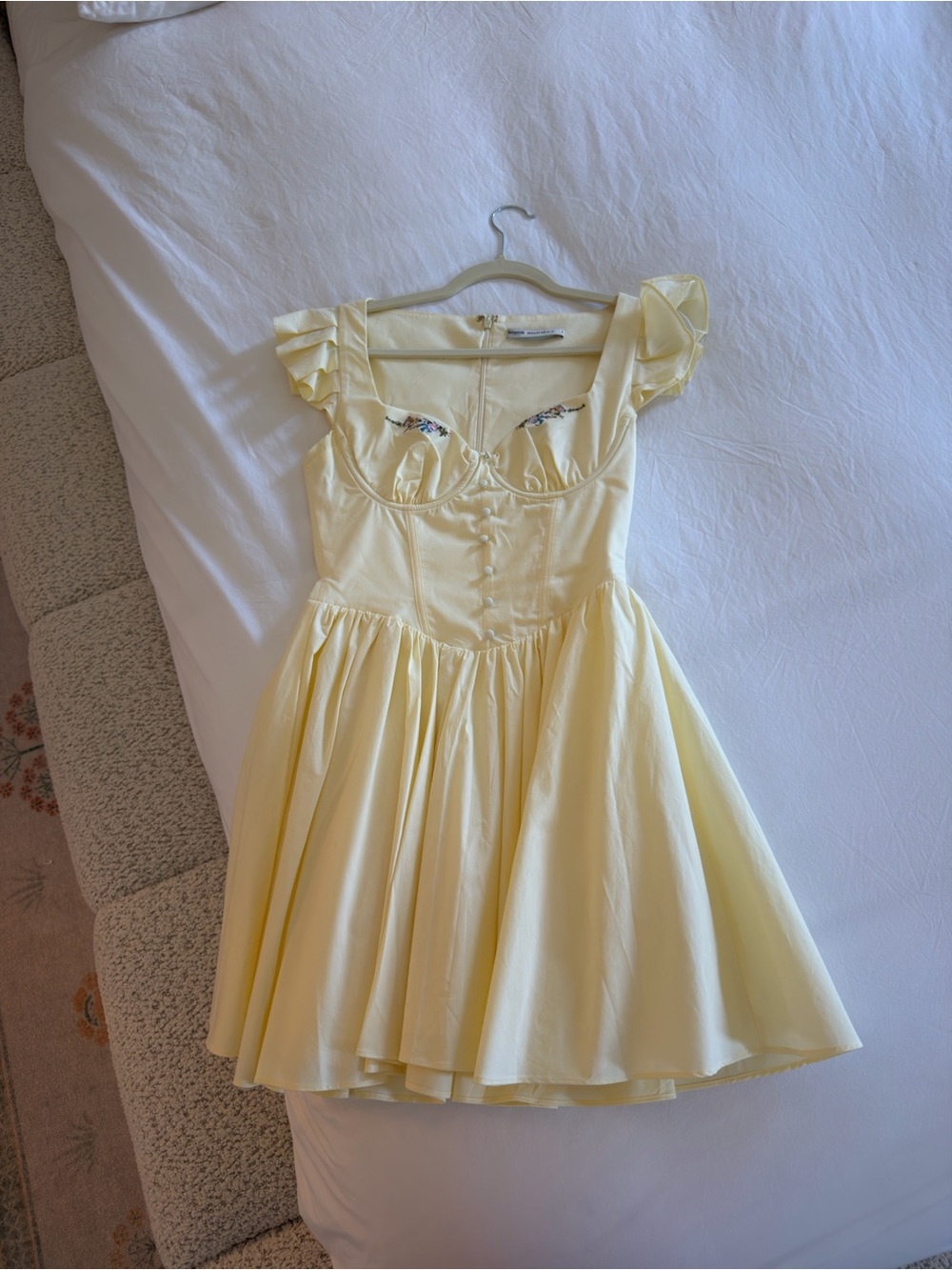 House of CB Butter Yellow Ruffle-Sleeve Fit & Flare Dress